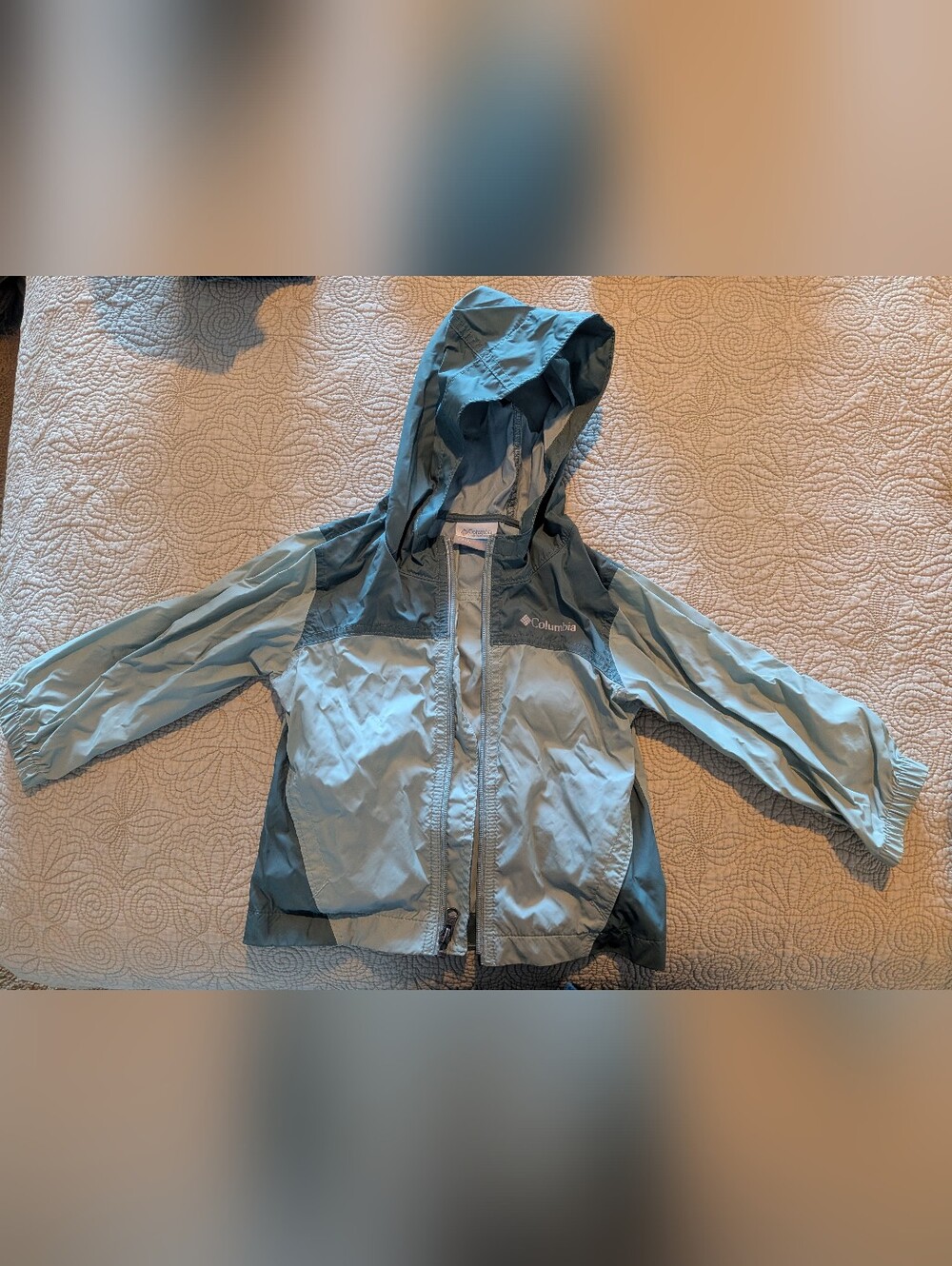 Columbia Kids Hooded Rain Jacket - Light Blue and Slate